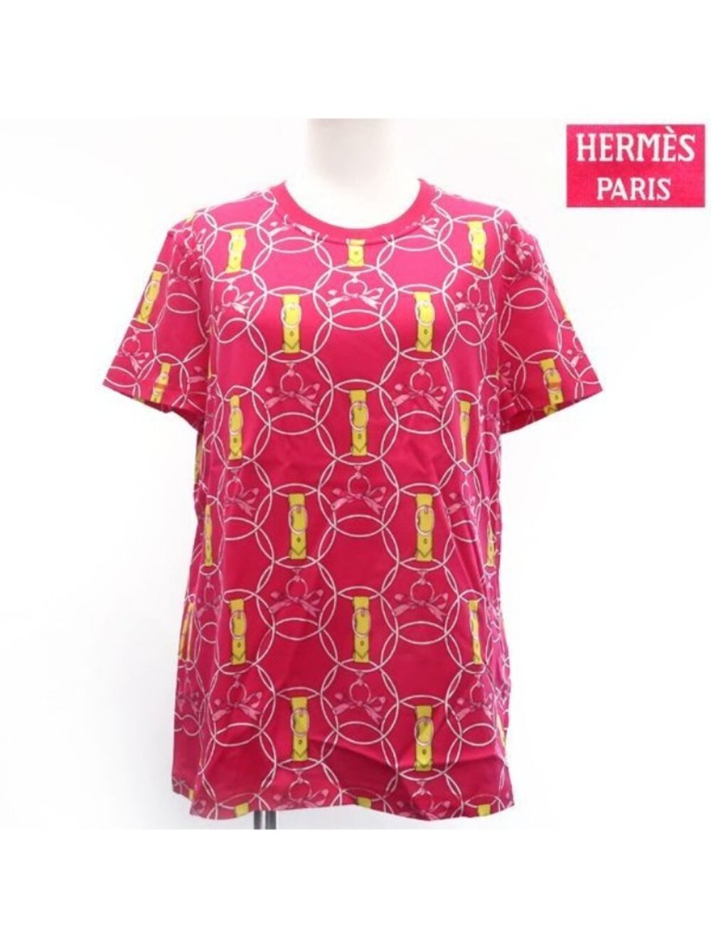 Hermes T-Shirt la Promenade du Matin Harness Print Pink All Over Cotton 36